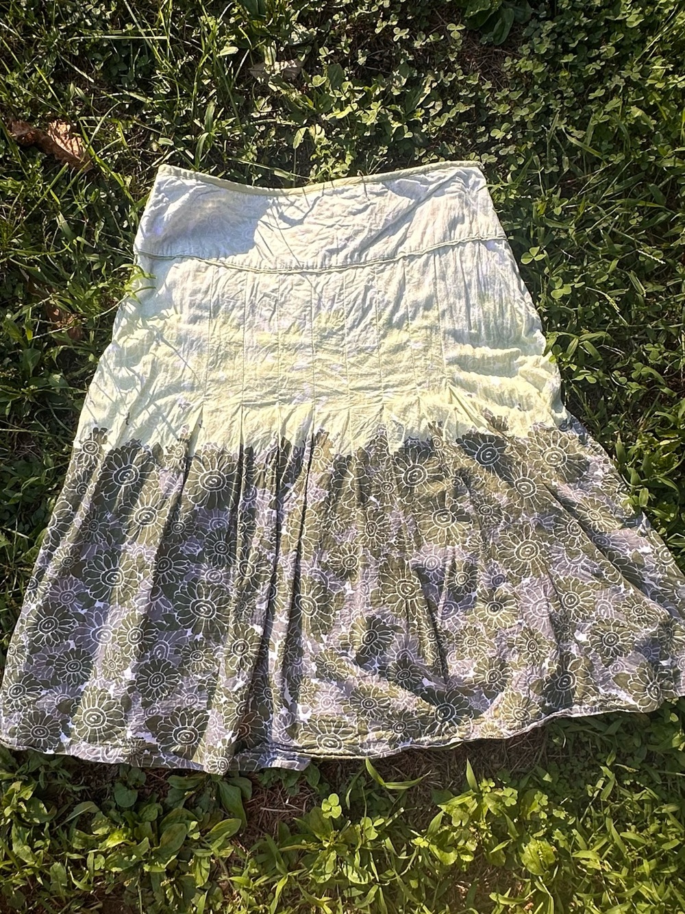 Y2K Cottagecore Coquette 100% Cotton Light Green Ombre Floral Midi Skirt George